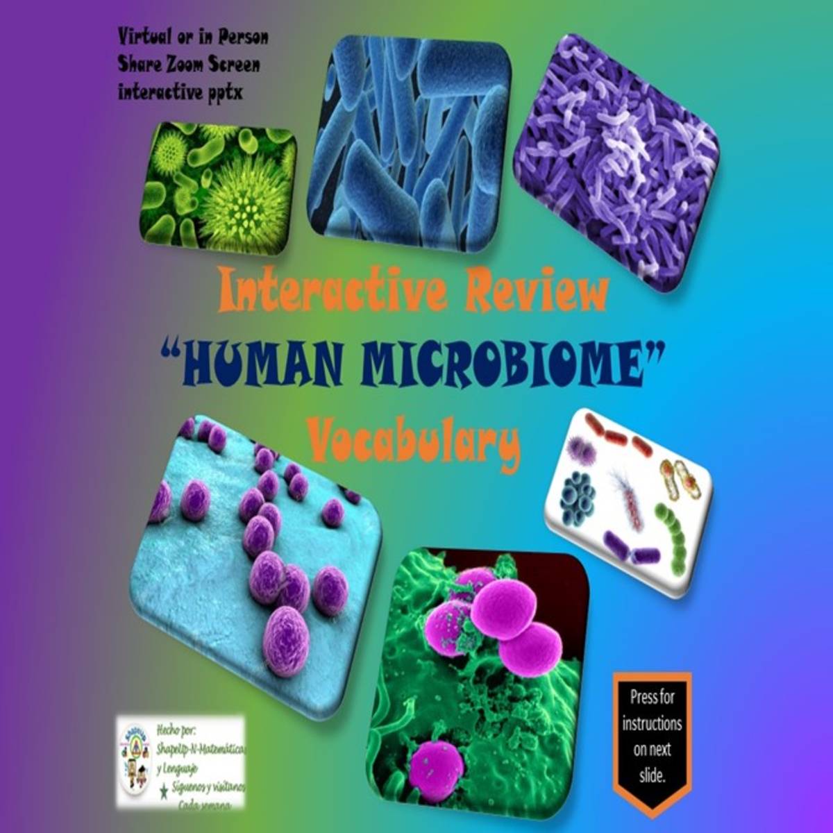 An educational teaching resource from ShapeUp-N-Matematicas y Lenguaje entitled Free Science Human Microbiome Vocabulary Interactive Review downloadable at Teach Simple.