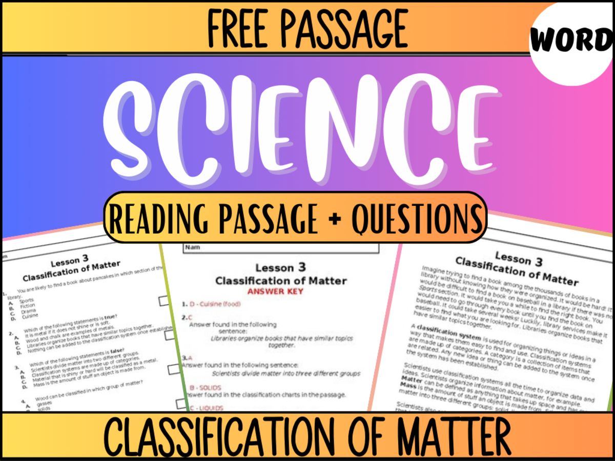 An educational teaching resource from Cored Education entitled Free Science Reading Comprehension: Classification of Matter (Word) downloadable at Teach Simple.