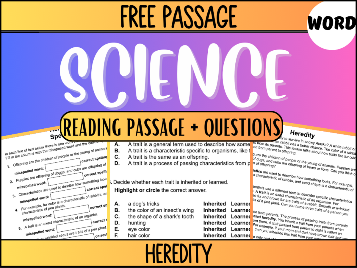 An educational teaching resource from Cored Education entitled Free Science Reading Passage: Heredity (Word) downloadable at Teach Simple.