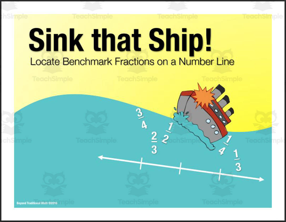 An educational teaching resource from Beyond Traditional Math entitled FREE Sink that Ship! Locate Benchmark Fractions on a Number Line downloadable at Teach Simple.