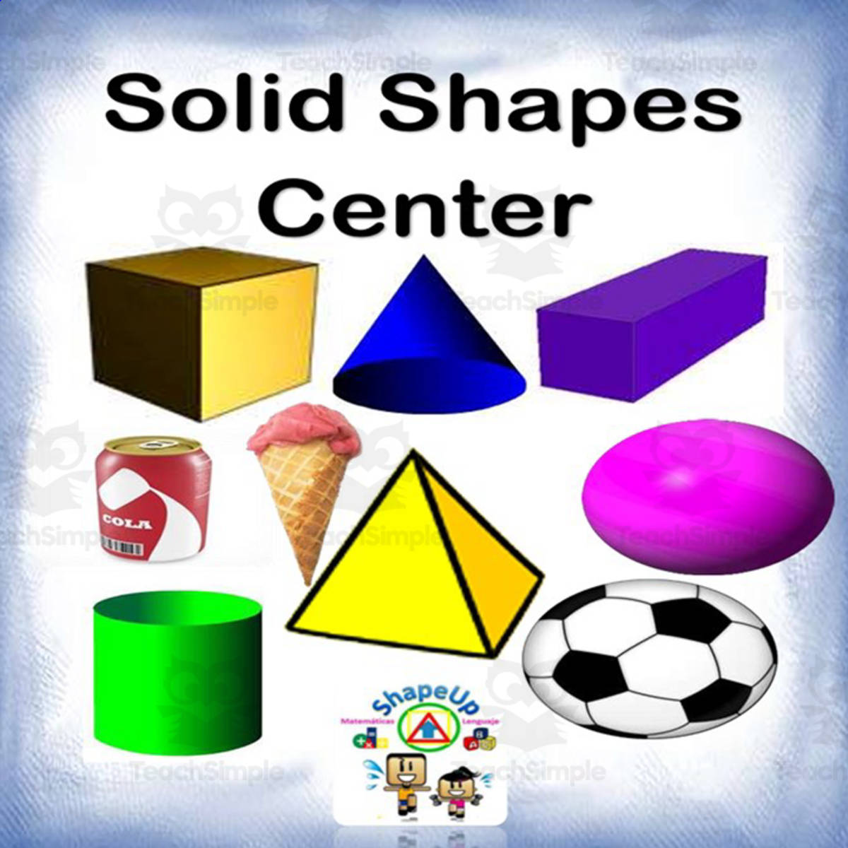 An educational teaching resource from ShapeUp-N-Matematicas y Lenguaje entitled Free Solid Shapes Interactive Center Activity downloadable at Teach Simple.