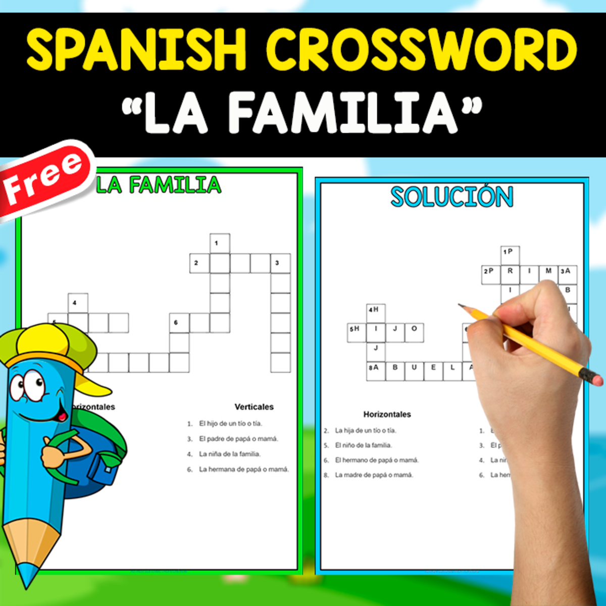 An educational teaching resource from EDITORIAL LAURA EDUCA entitled FREE SPANISH CROSSWORD + SOLUTION | LA FAMILIA downloadable at Teach Simple.