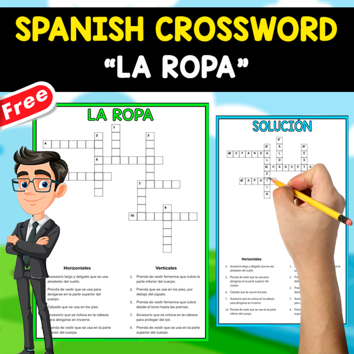 An educational teaching resource from EDITORIAL LAURA EDUCA entitled FREE SPANISH CROSSWORD + SOLUTION | LA ROPA downloadable at Teach Simple.