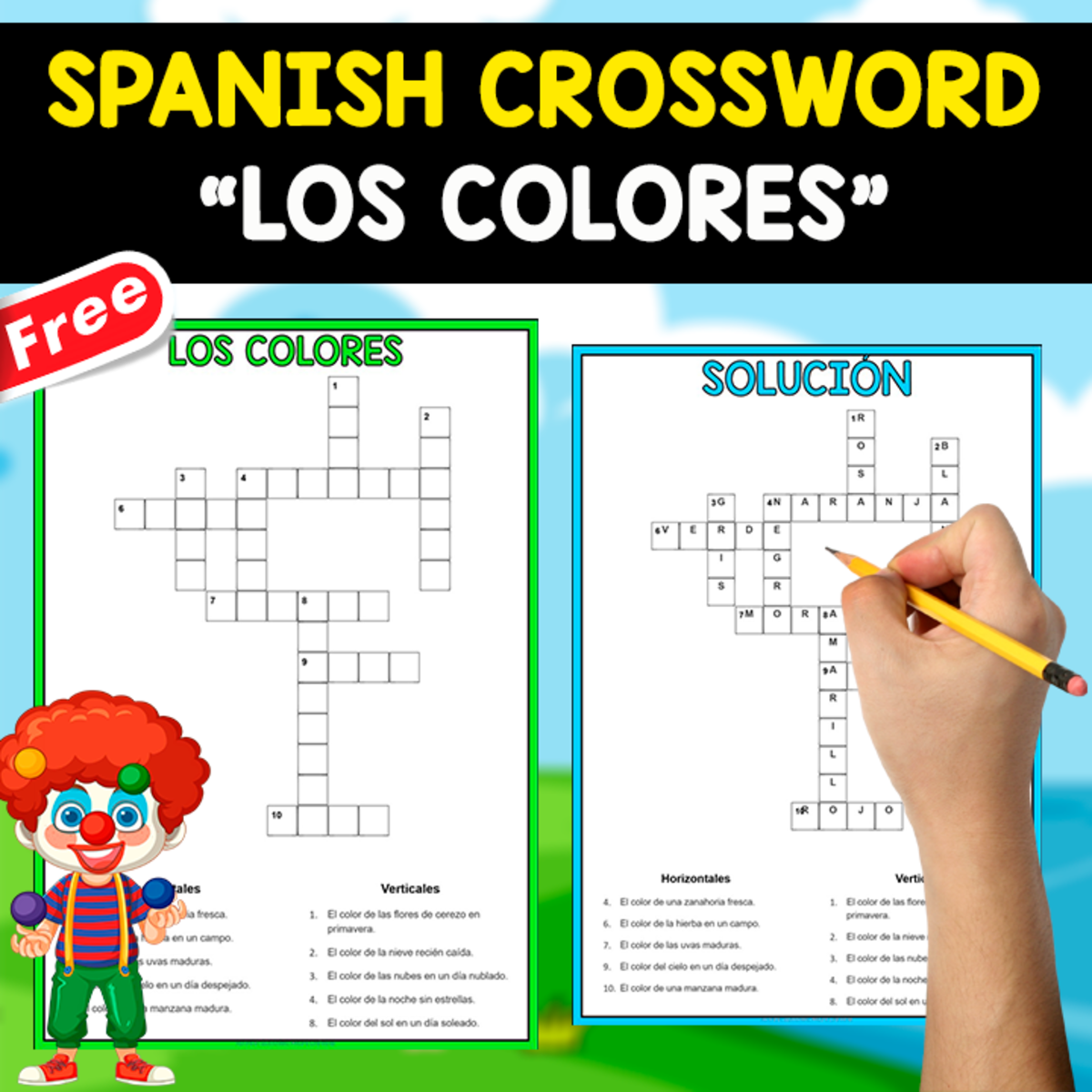 An educational teaching resource from EDITORIAL LAURA EDUCA entitled FREE SPANISH CROSSWORD + SOLUTION | LOS COLORES downloadable at Teach Simple.