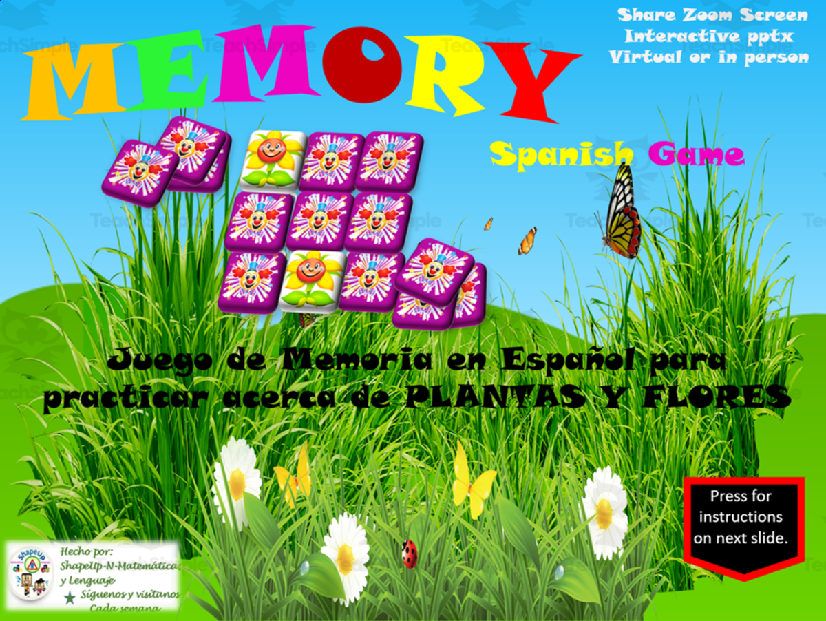 An educational teaching resource from ShapeUp-N-Matematicas y Lenguaje entitled Free Spanish Interactive Memory Game to Practice Plantas y Flores downloadable at Teach Simple.