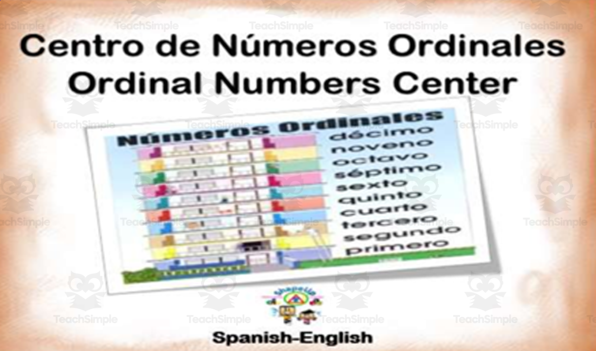 An educational teaching resource from ShapeUp-N-Matematicas y Lenguaje entitled Free Spanish Numeros Ordinales Interactive Center Activity downloadable at Teach Simple.