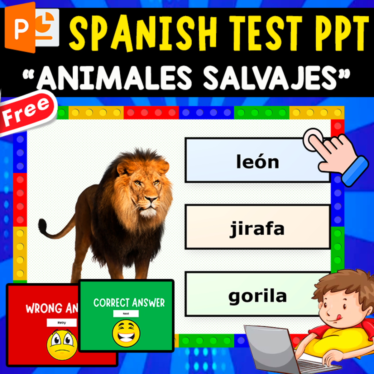An educational teaching resource from EDITORIAL LAURA EDUCA entitled FREE SPANISH QUIZ PPT | LOS ANIMALES SALVAJES downloadable at Teach Simple.