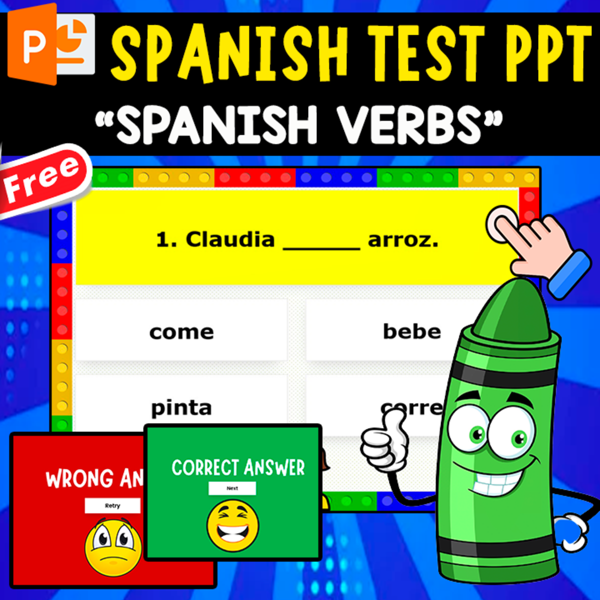 An educational teaching resource from EDITORIAL LAURA EDUCA entitled FREE SPANISH QUIZ PPT | SPANISH VERBS downloadable at Teach Simple.
