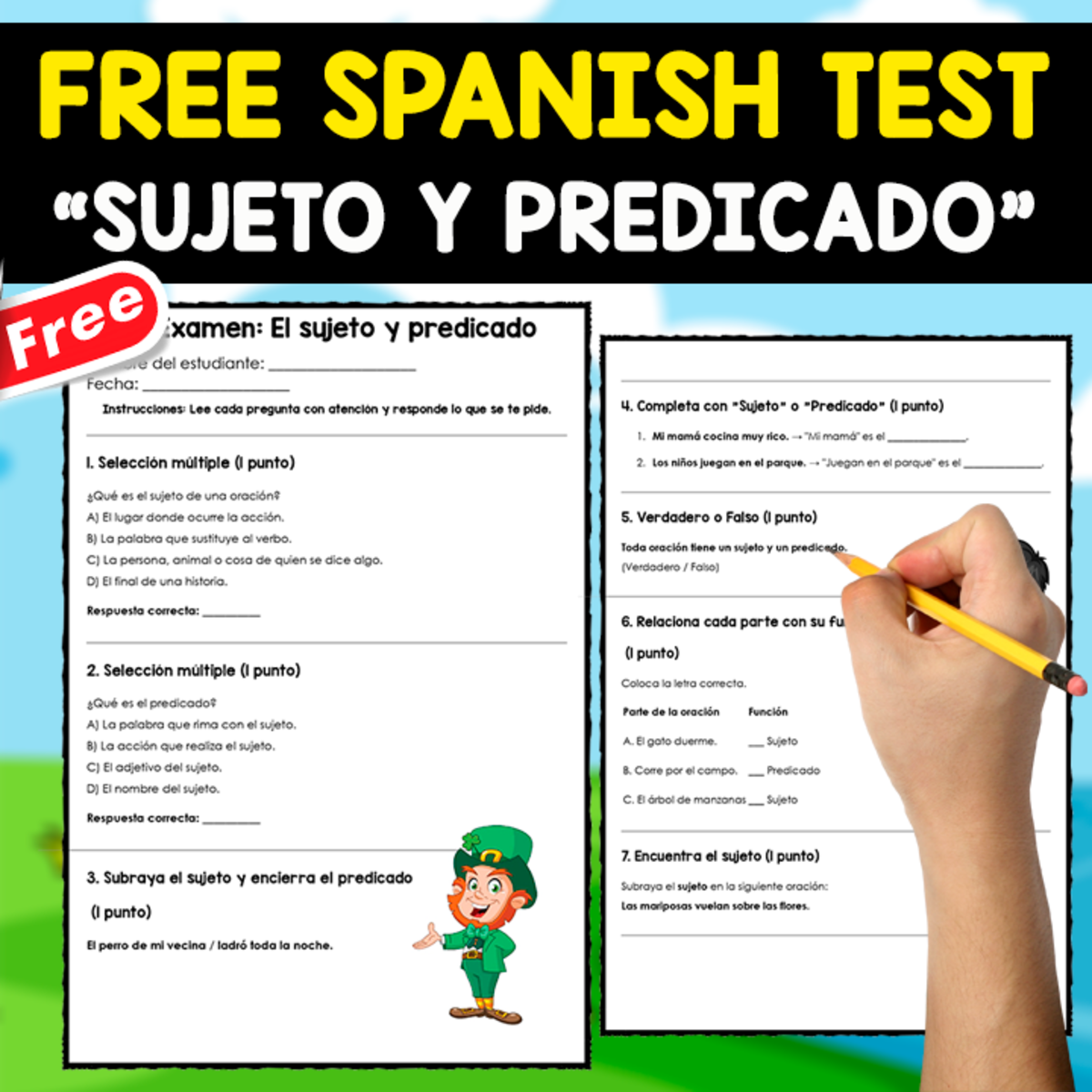An educational teaching resource from EDITORIAL LAURA EDUCA entitled FREE SPANISH TEST | EL SUJETO Y PREDICADO | 3 PAGES downloadable at Teach Simple.