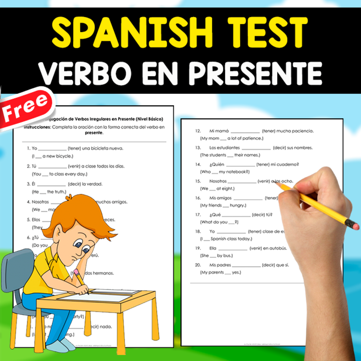 An educational teaching resource from EDITORIAL LAURA EDUCA entitled FREE SPANISH TEST | EL VERBO EN PRESENTE downloadable at Teach Simple.