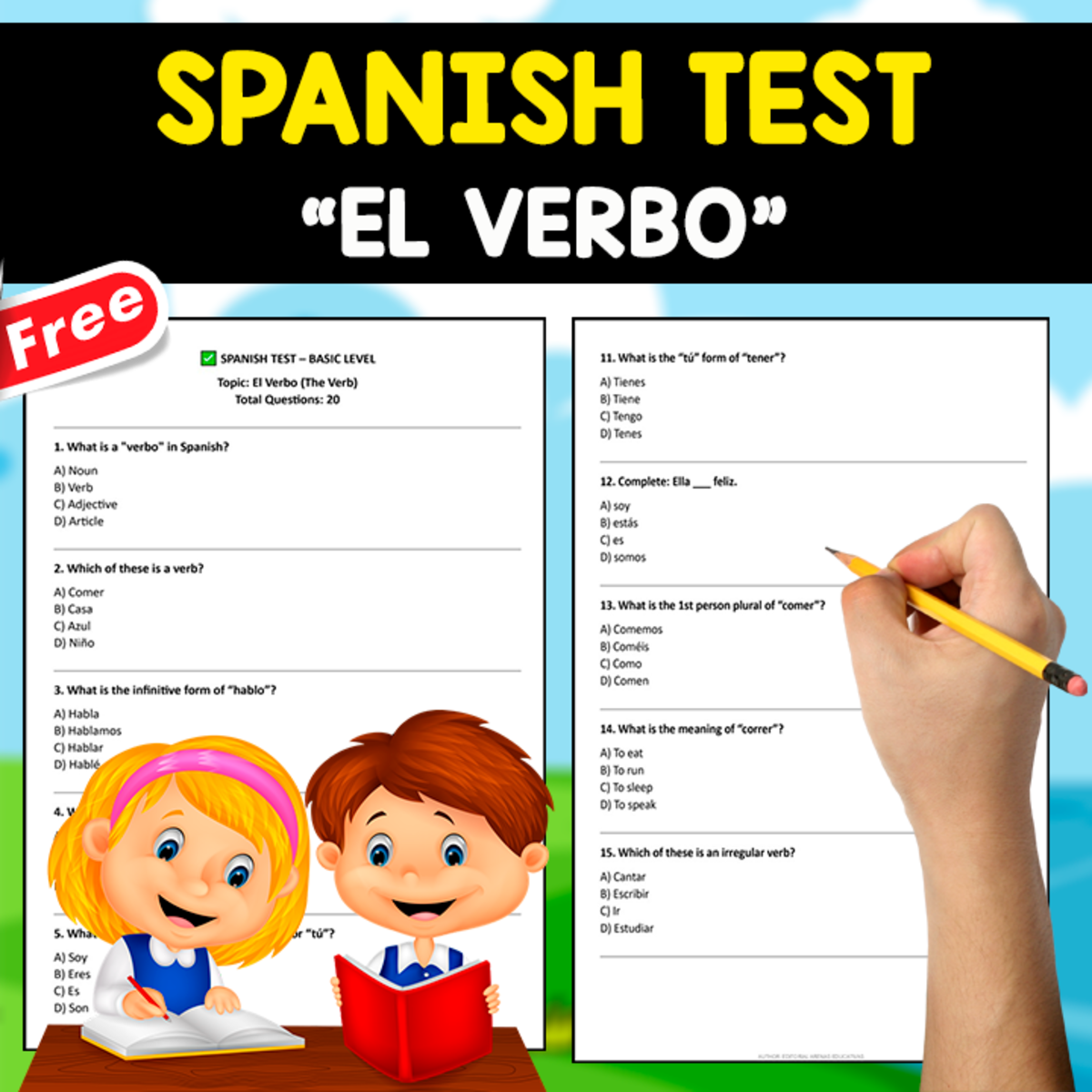 An educational teaching resource from EDITORIAL LAURA EDUCA entitled FREE SPANISH TEST | EL VERBO | GRAMMAR downloadable at Teach Simple.
