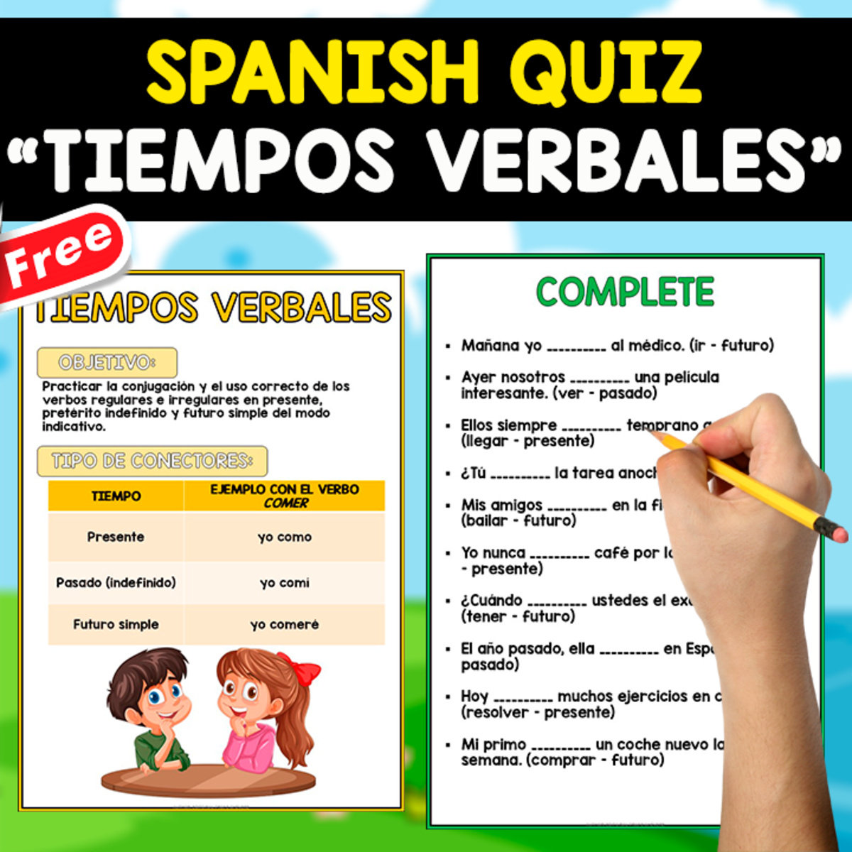 An educational teaching resource from EDITORIAL LAURA EDUCA entitled FREE SPANISH TEST | LOS TIEMPOS VERBALES downloadable at Teach Simple.
