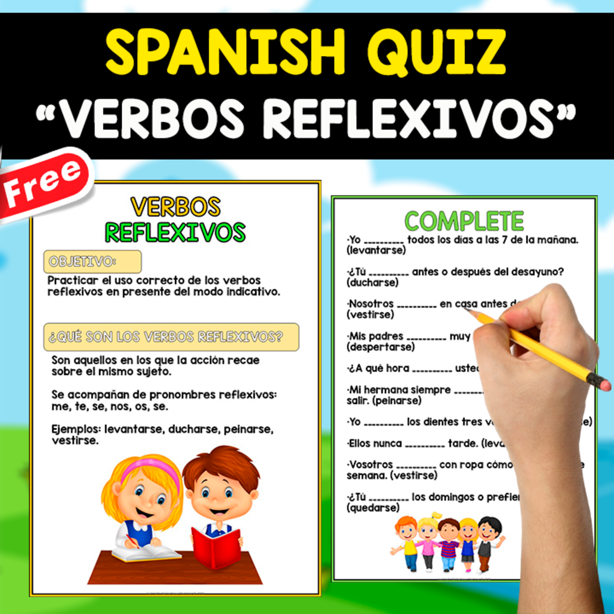 An educational teaching resource from EDITORIAL LAURA EDUCA entitled FREE SPANISH TEST | LOS VERBOS REFLEXIVOS downloadable at Teach Simple.