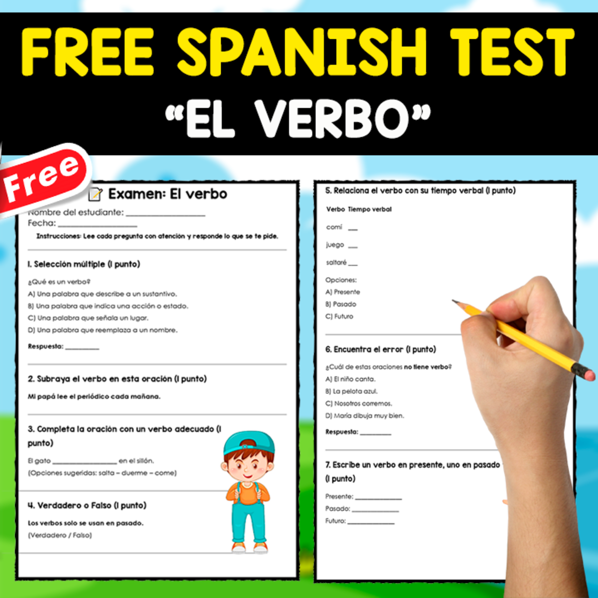 An educational teaching resource from EDITORIAL LAURA EDUCA entitled FREE SPANISH TEST OF THE VERB | EL VERBO downloadable at Teach Simple.