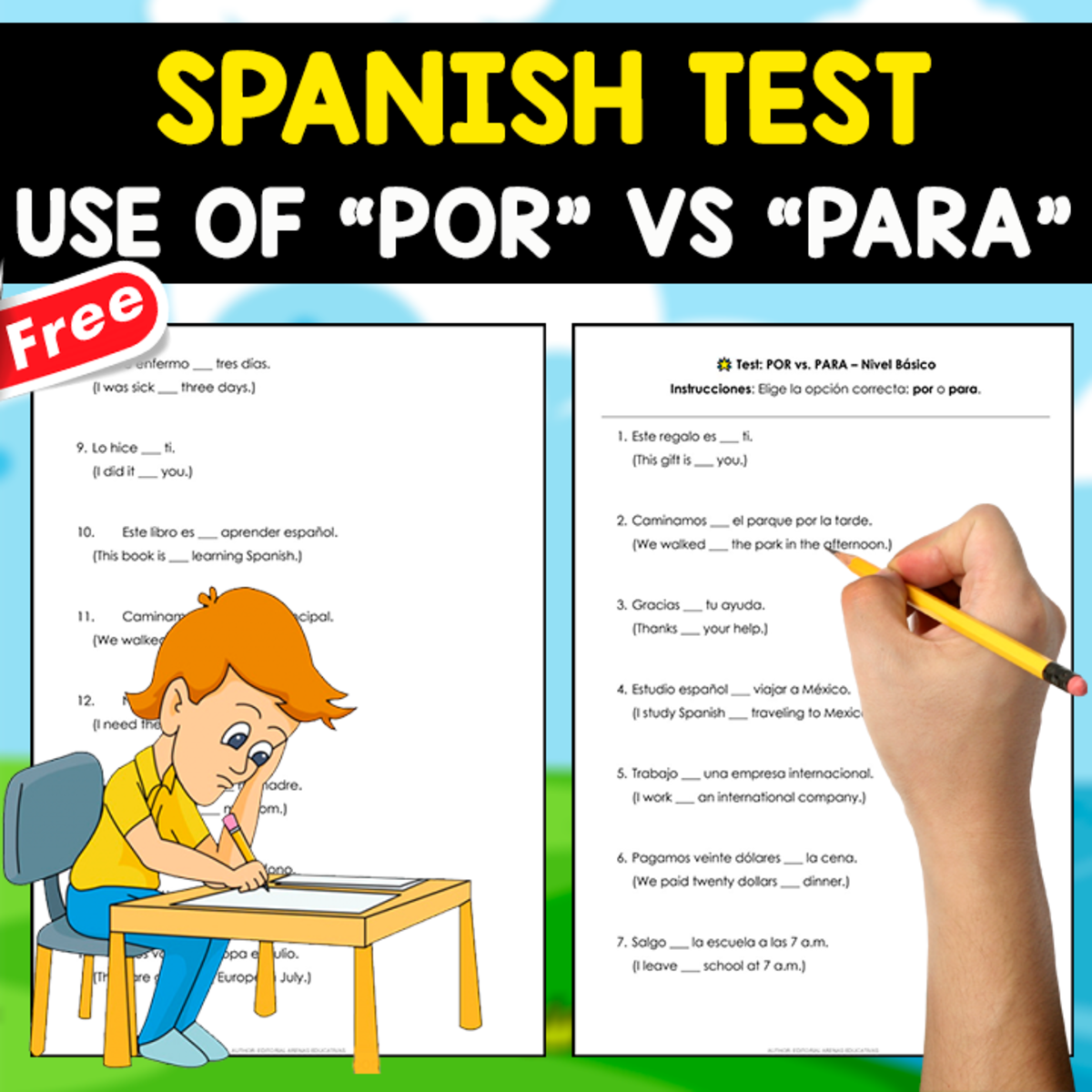 An educational teaching resource from EDITORIAL LAURA EDUCA entitled FREE SPANISH TEST | POR Vs PARA downloadable at Teach Simple.