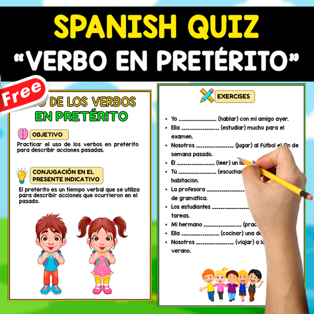 An educational teaching resource from EDITORIAL LAURA EDUCA entitled FREE SPANISH TEST | VERBO EN PRETÉRITO downloadable at Teach Simple.