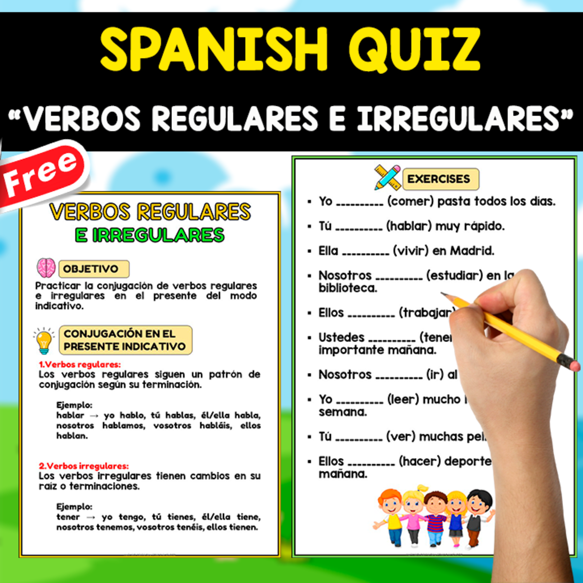 An educational teaching resource from EDITORIAL LAURA EDUCA entitled FREE SPANISH TEST | VERBOS REGULARES E IRREGULARES downloadable at Teach Simple.