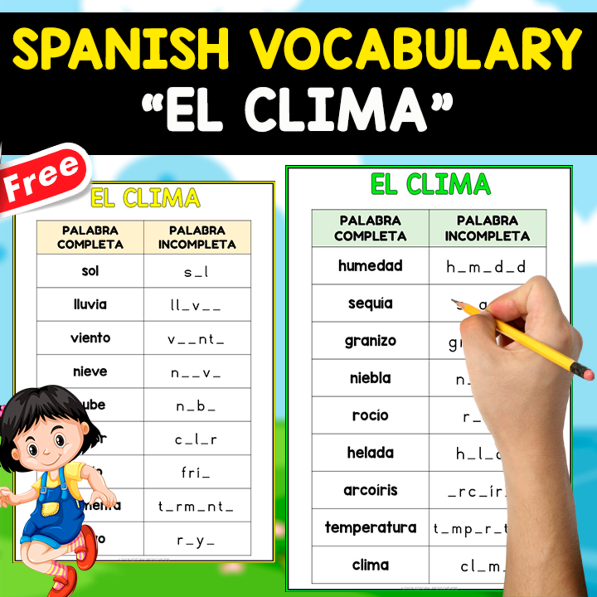 An educational teaching resource from EDITORIAL LAURA EDUCA entitled FREE SPANISH TEST | VOCABULARY | EL CLIMA downloadable at Teach Simple.
