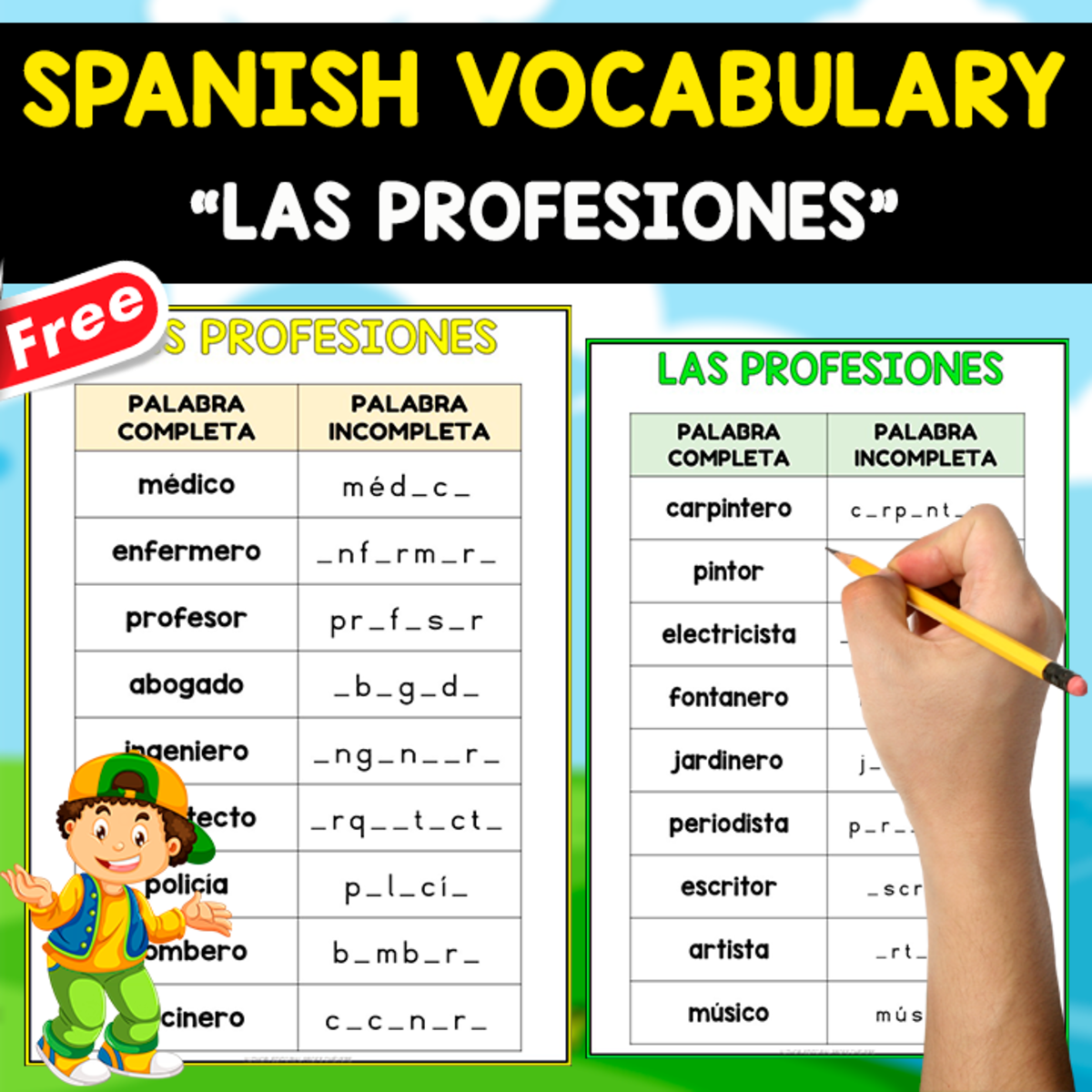 An educational teaching resource from EDITORIAL LAURA EDUCA entitled FREE SPANISH TEST | VOCABULARY | LAS PROFESIONES downloadable at Teach Simple.