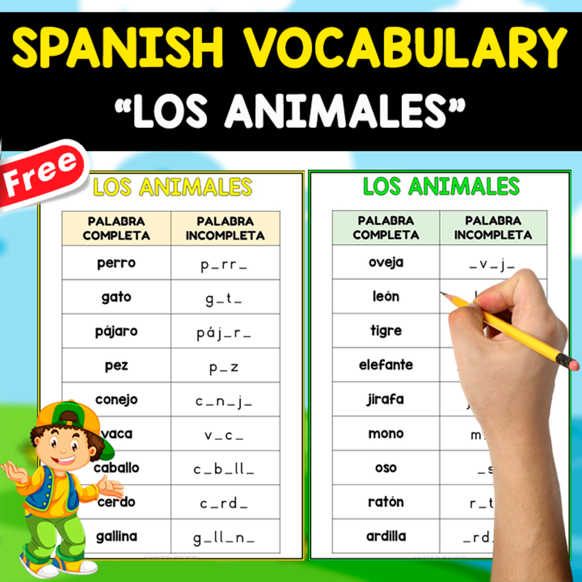 An educational teaching resource from EDITORIAL LAURA EDUCA entitled FREE SPANISH TEST | VOCABULARY | LOS ANIMALES downloadable at Teach Simple.