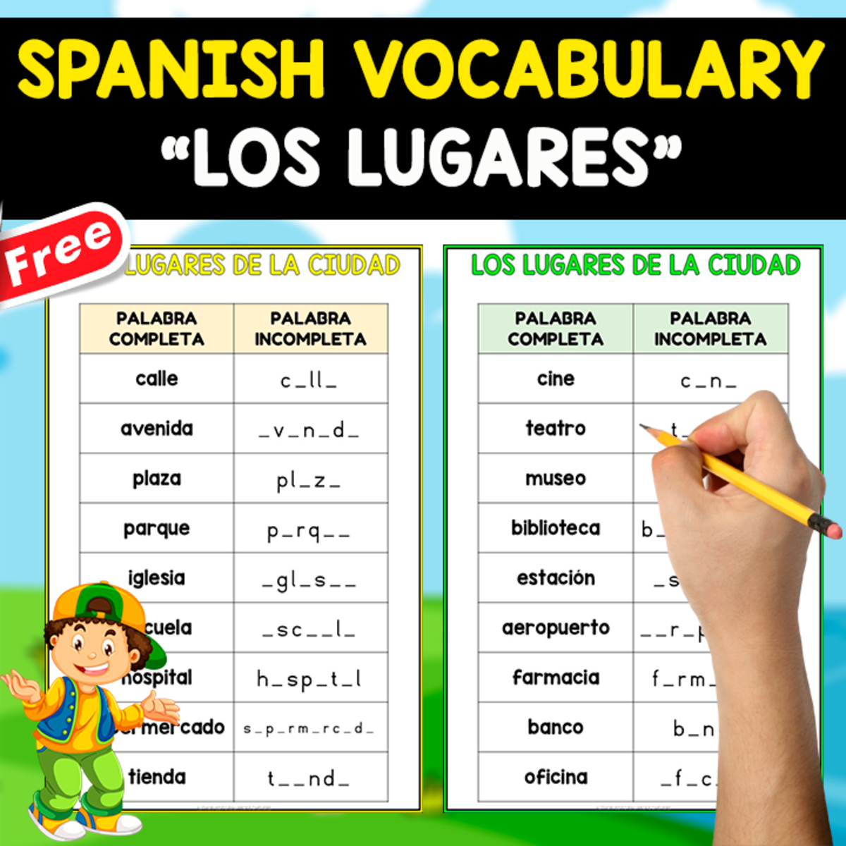 An educational teaching resource from EDITORIAL LAURA EDUCA entitled FREE SPANISH TEST | VOCABULARY | LOS LUGARES downloadable at Teach Simple.