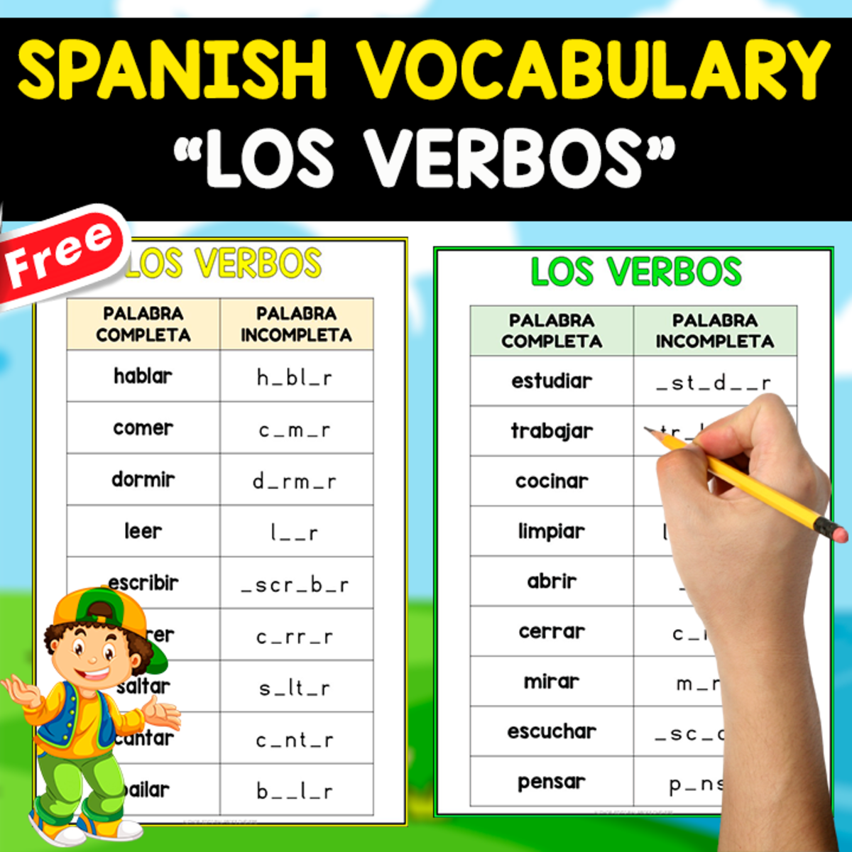 An educational teaching resource from EDITORIAL LAURA EDUCA entitled FREE SPANISH TEST | VOCABULARY | LOS VERBOS downloadable at Teach Simple.