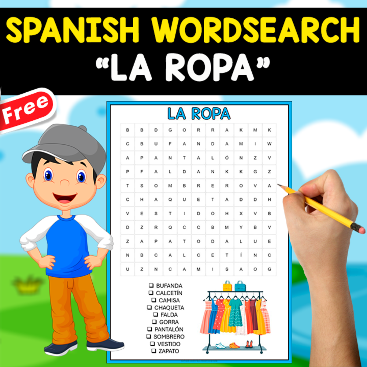 An educational teaching resource from EDITORIAL LAURA EDUCA entitled FREE SPANISH WORDSEARCH | LA ROPA downloadable at Teach Simple.