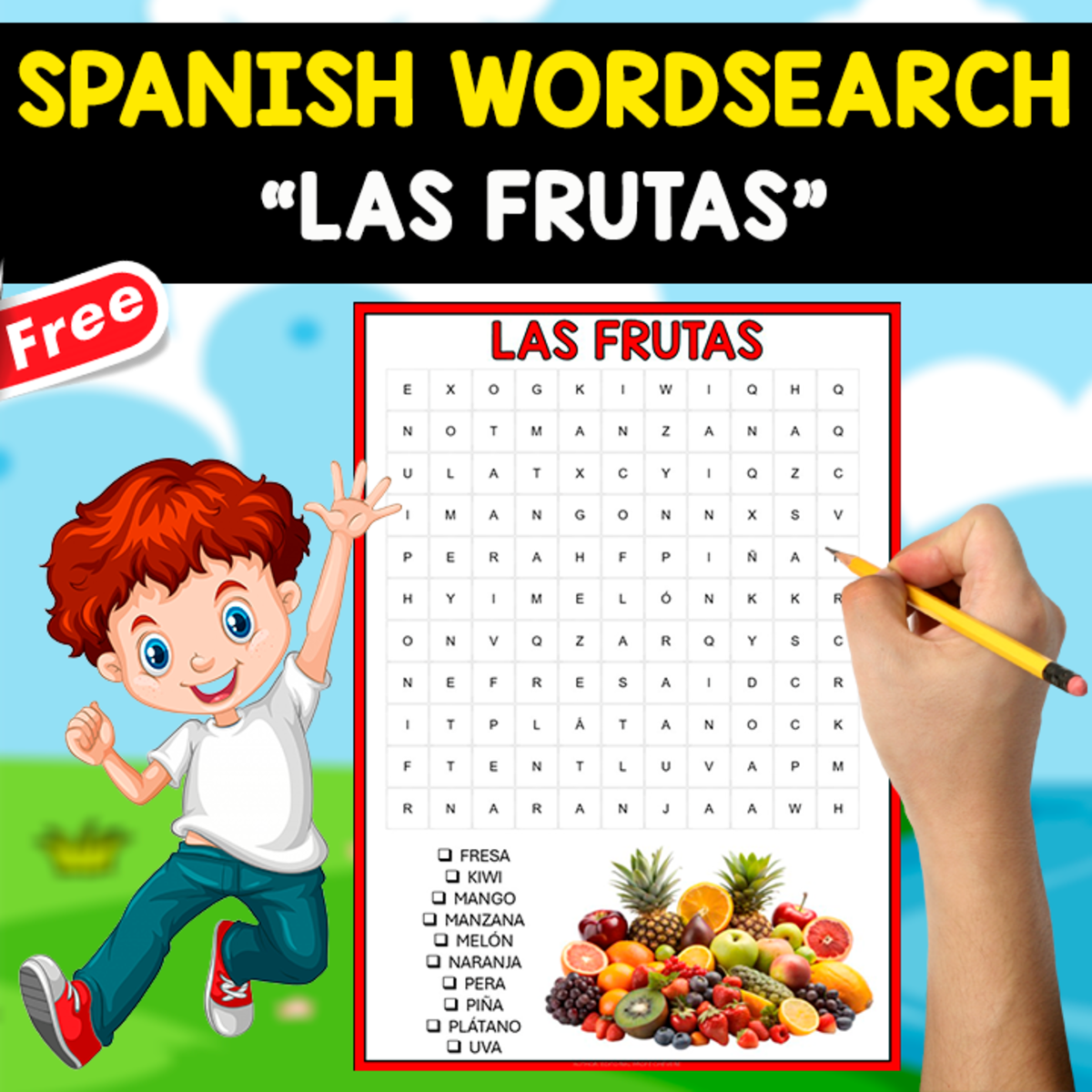 An educational teaching resource from EDITORIAL LAURA EDUCA entitled FREE SPANISH WORDSEARCH | LAS FRUTAS downloadable at Teach Simple.