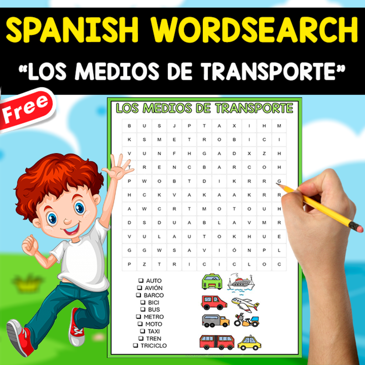 An educational teaching resource from EDITORIAL LAURA EDUCA entitled FREE SPANISH WORDSEARCH | LOS MEDIOS DE TRANSPORTE downloadable at Teach Simple.