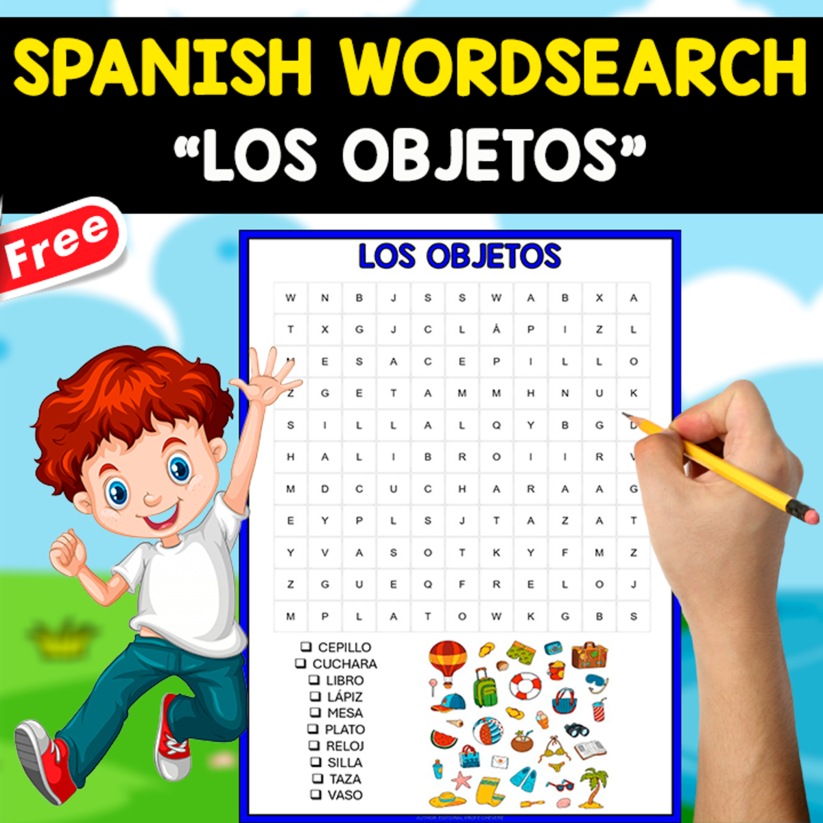 An educational teaching resource from EDITORIAL LAURA EDUCA entitled FREE SPANISH WORDSEARCH | LOS OBJETOS downloadable at Teach Simple.
