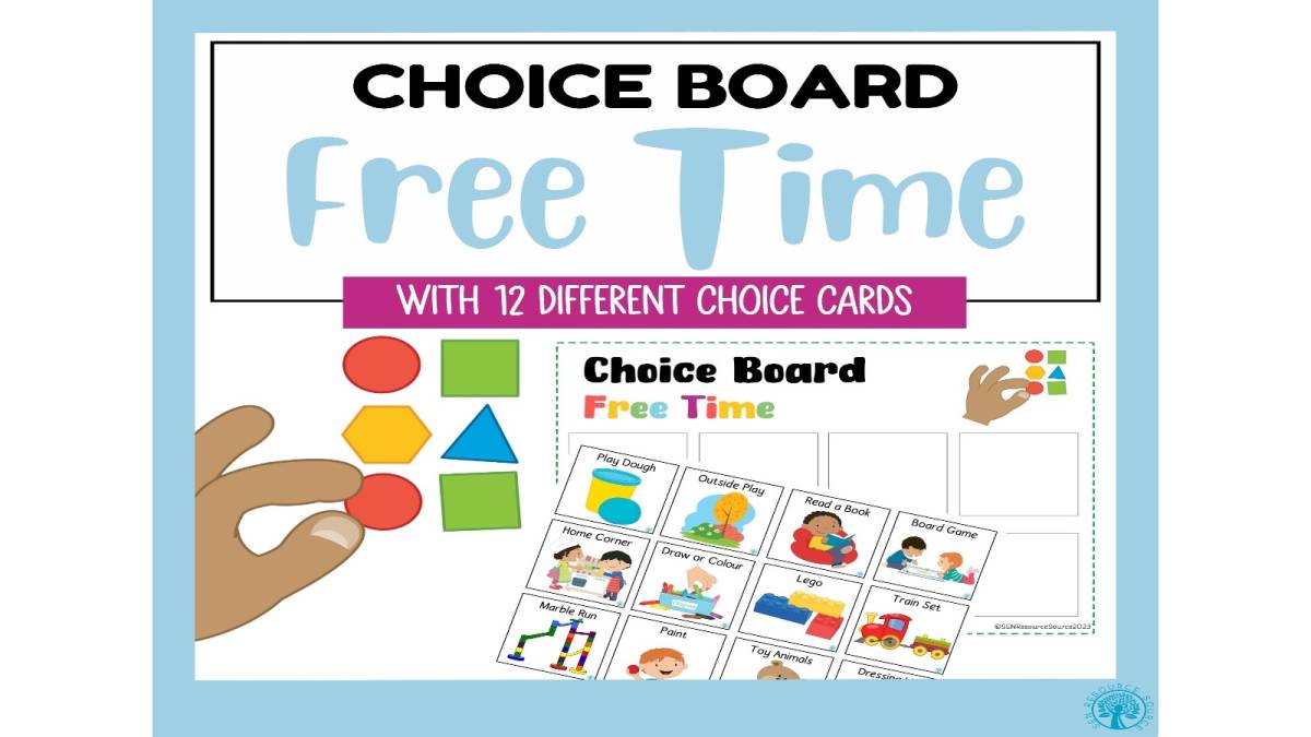 An educational teaching resource from SEN Resource Source entitled Free Time Choice Board – Self-Directed Activities downloadable at Teach Simple.