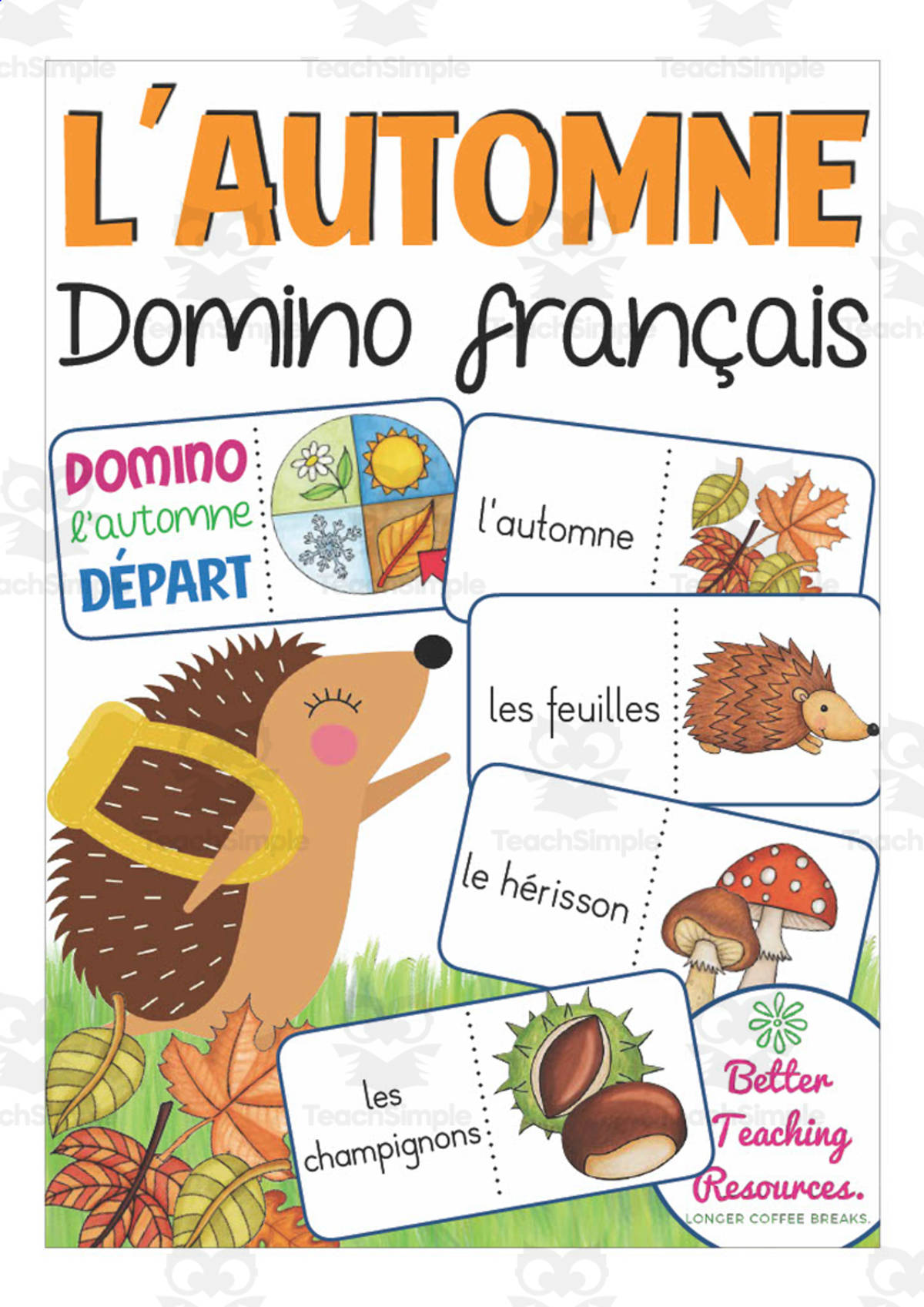An educational teaching resource from Better Teaching Resources entitled French: Autumn Dominoes Game downloadable at Teach Simple.