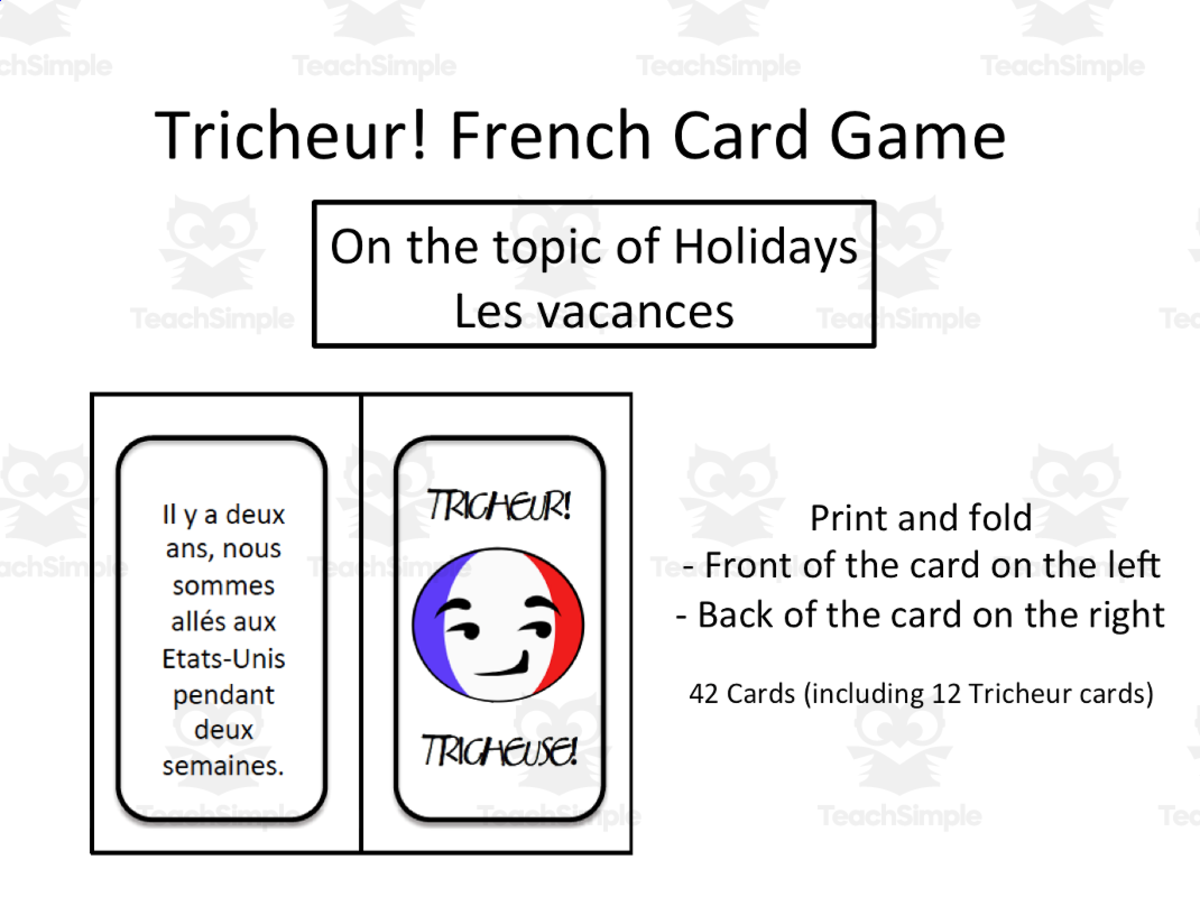 An educational teaching resource from Laprofdefrancais' Shop entitled French: Card Game- Tricheur- Holidays downloadable at Teach Simple.