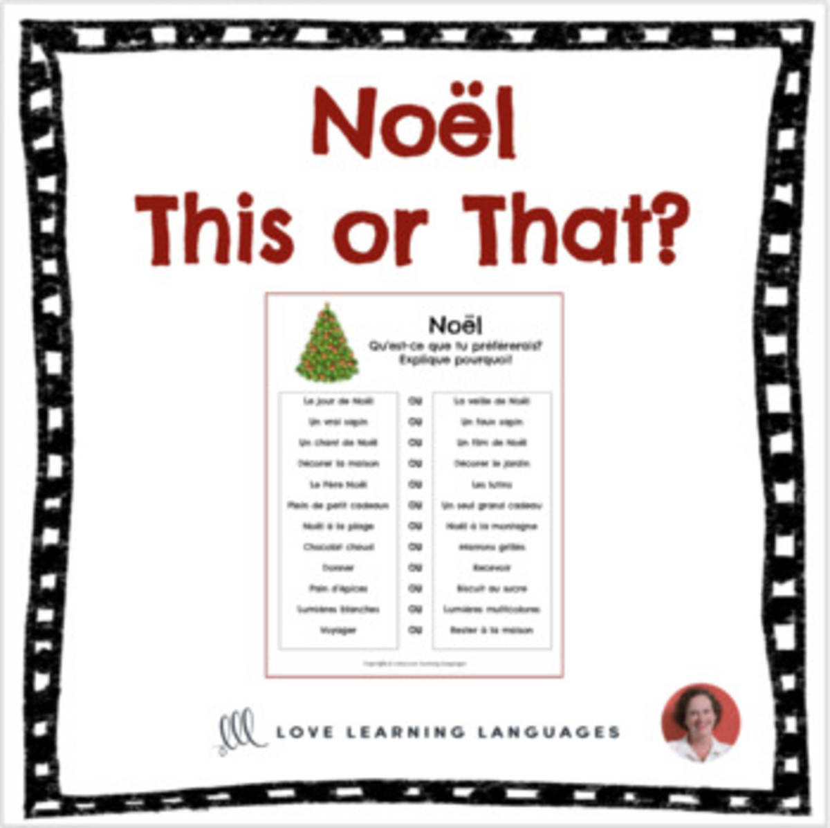An educational teaching resource from Love Learning Languages entitled French Christmas Theme - This or That Activity - Noël - No prep printable downloadable at Teach Simple.