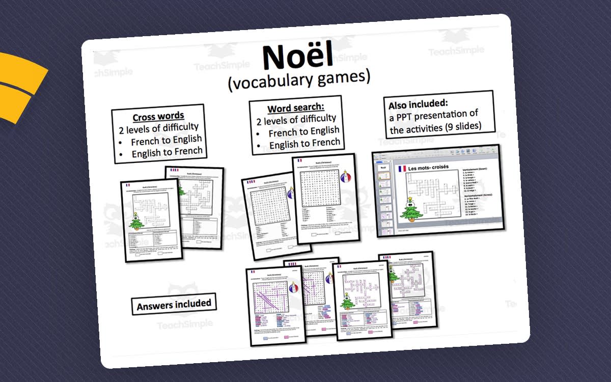 An educational teaching resource from Laprofdefrancais' Shop entitled French: Christmas- Word search and Crosswords- Games downloadable at Teach Simple.