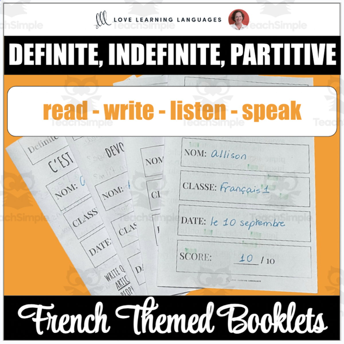 An educational teaching resource from Love Learning Languages entitled French Definite, Indefinite, Partitive Articles - Read, Write, Listen, downloadable at Teach Simple.
