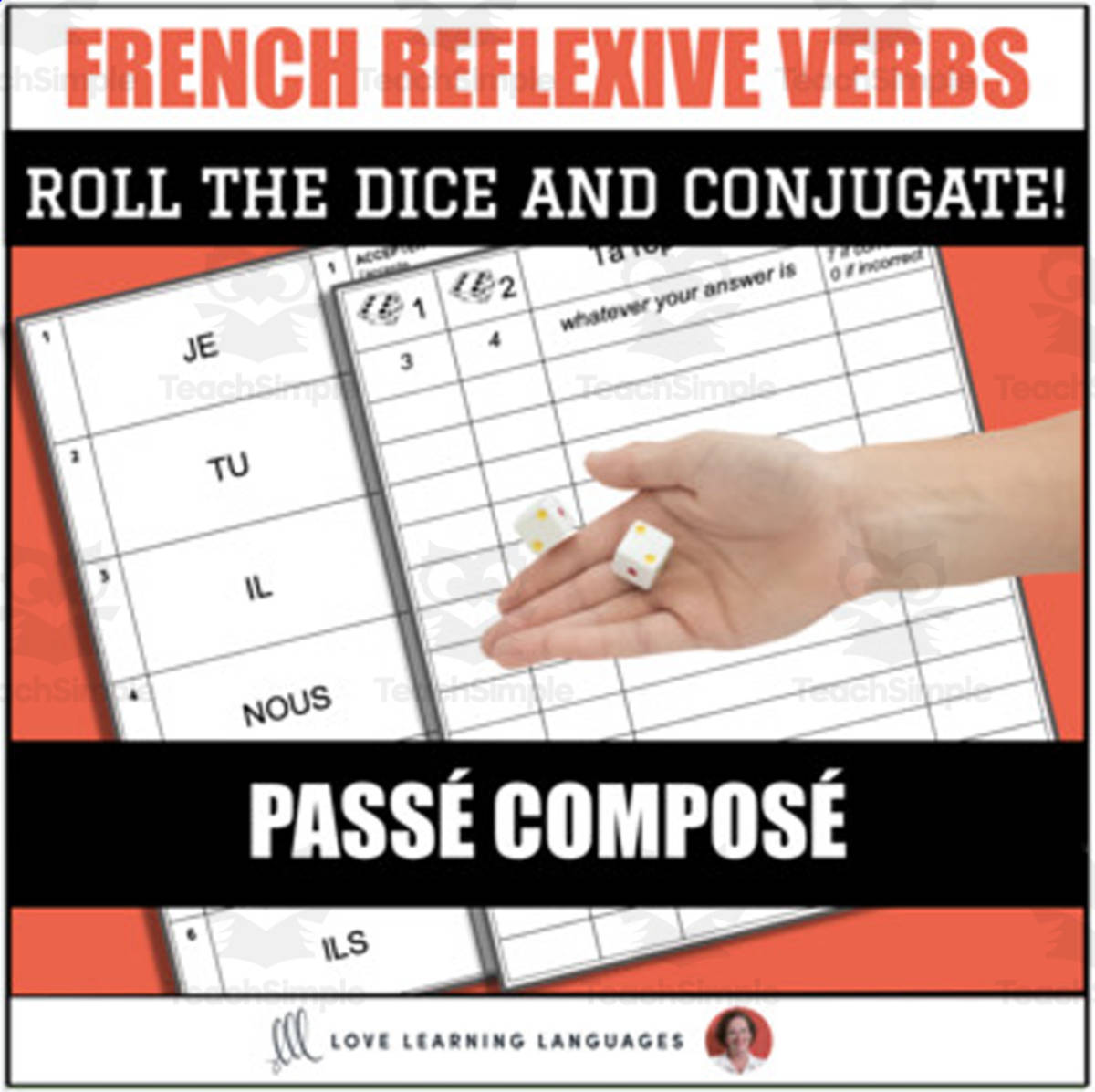 An educational teaching resource from Love Learning Languages entitled French Dice Game - Reflexive Verbs in the Passé Composé downloadable at Teach Simple.