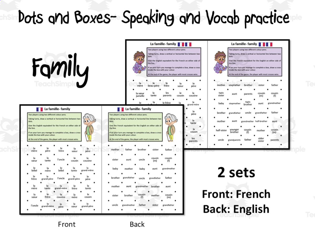 An educational teaching resource from Laprofdefrancais' Shop entitled French: Dots and Boxes- Family- Game downloadable at Teach Simple.