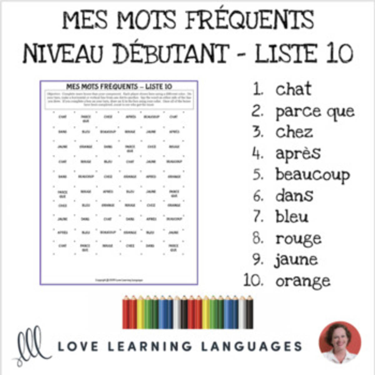 An educational teaching resource from Love Learning Languages entitled French: Dots and Boxes Game and Word Wall - Frequent Words List 10 downloadable at Teach Simple.