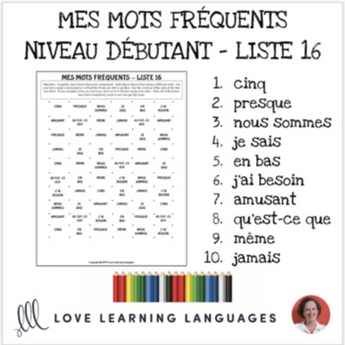 An educational teaching resource from Love Learning Languages entitled French: Dots and Boxes Game and Word Wall - Frequent Words List 16 downloadable at Teach Simple.
