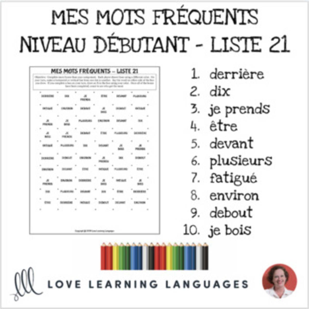 An educational teaching resource from Love Learning Languages entitled French: Dots and Boxes Game and Word Wall - Frequent Words List 21 downloadable at Teach Simple.