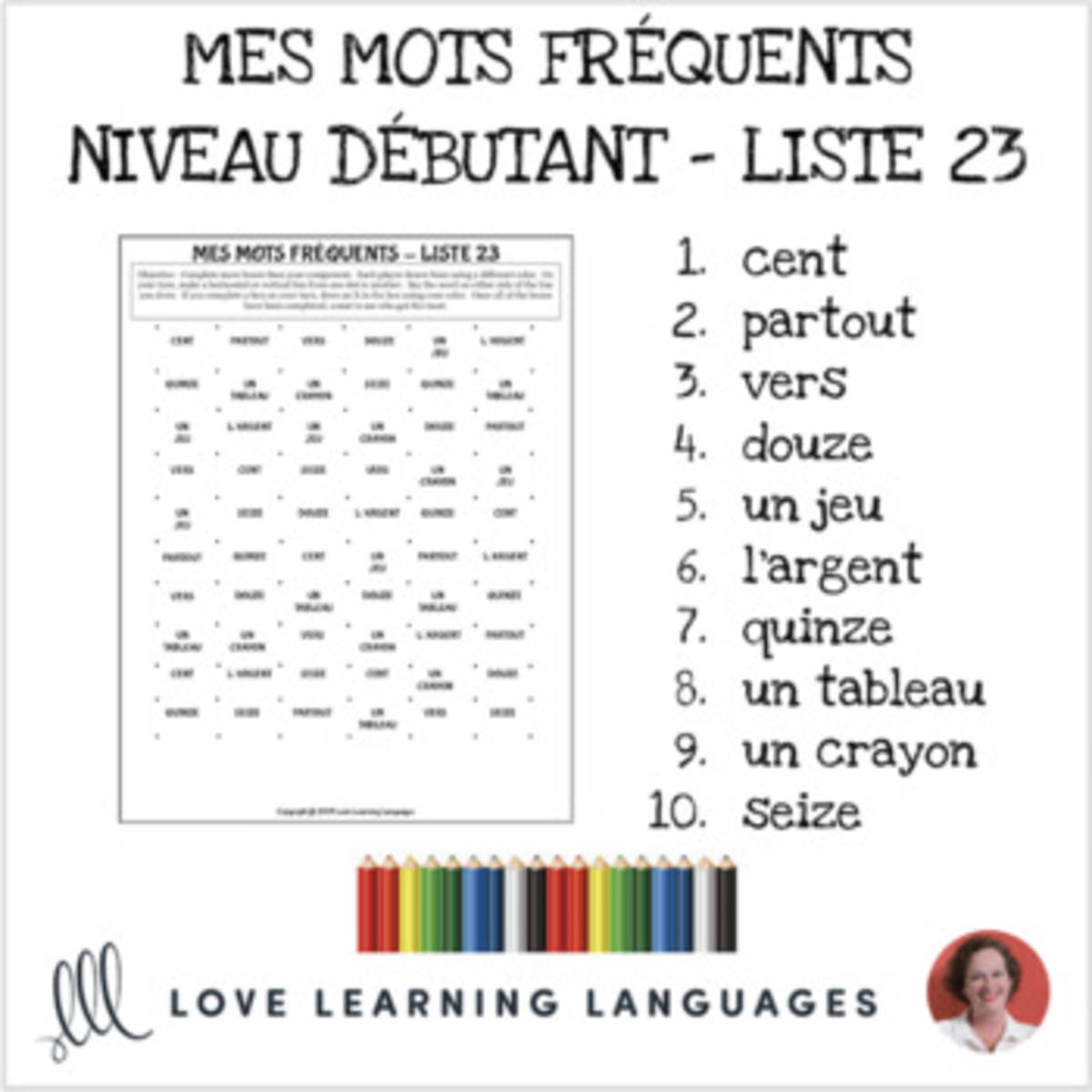 An educational teaching resource from Love Learning Languages entitled French: Dots and Boxes Game and Word Wall - Frequent Words List 23 downloadable at Teach Simple.