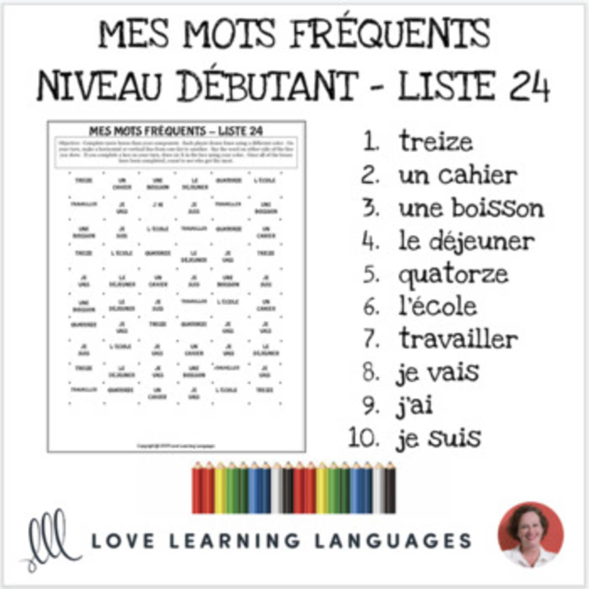 An educational teaching resource from Love Learning Languages entitled French: Dots and Boxes Game and Word Wall - Frequent Words List 24 downloadable at Teach Simple.