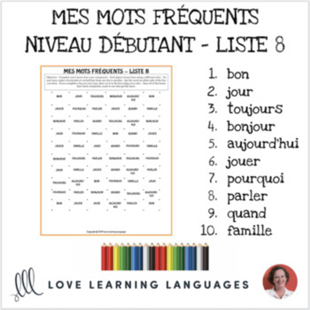 An educational teaching resource from Love Learning Languages entitled French: Dots and Boxes Game and Word Wall - Frequent Words List 8 downloadable at Teach Simple.