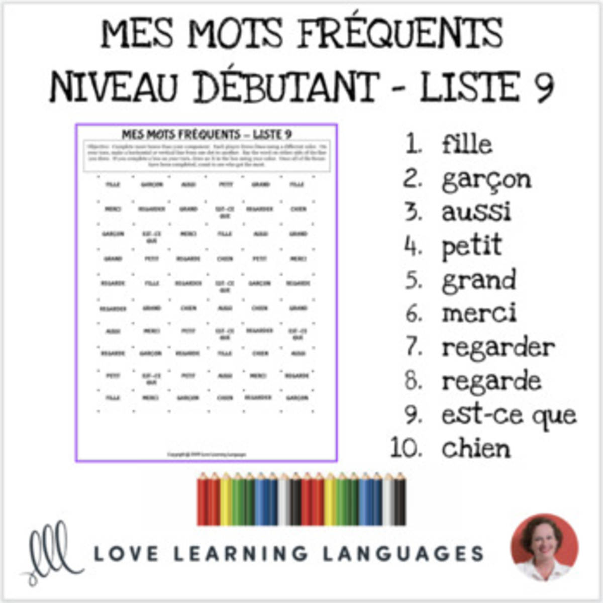 An educational teaching resource from Love Learning Languages entitled French: Dots and Boxes Game and Word Wall - Frequent Words List 9 downloadable at Teach Simple.