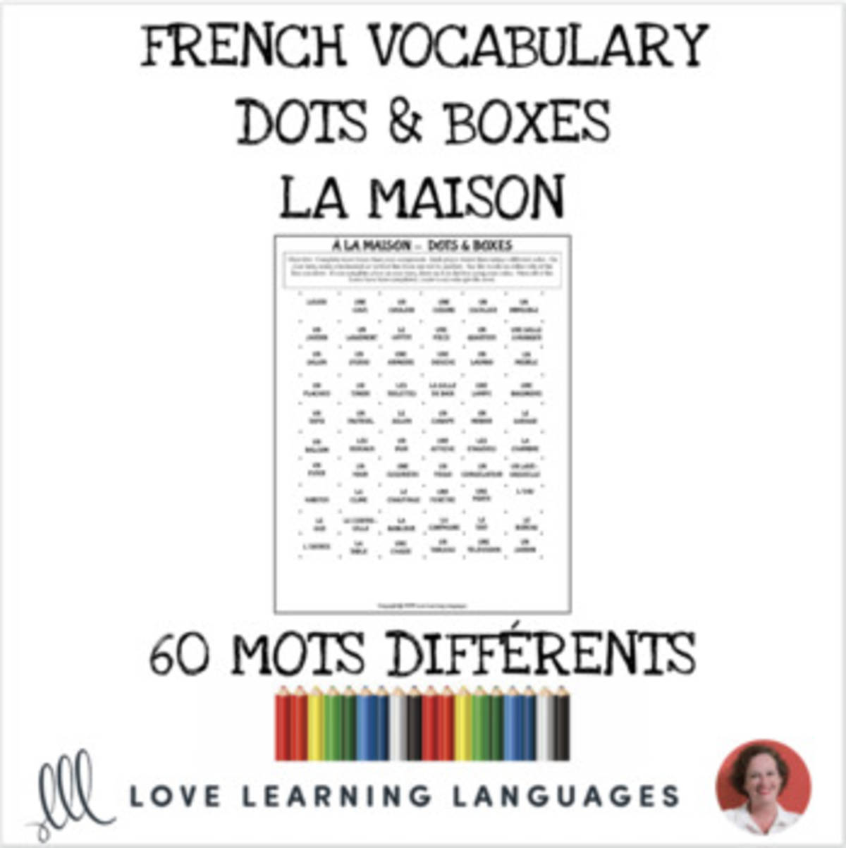 An educational teaching resource from Love Learning Languages entitled French Dots and Boxes Game - LA MAISON - No prep printable downloadable at Teach Simple.