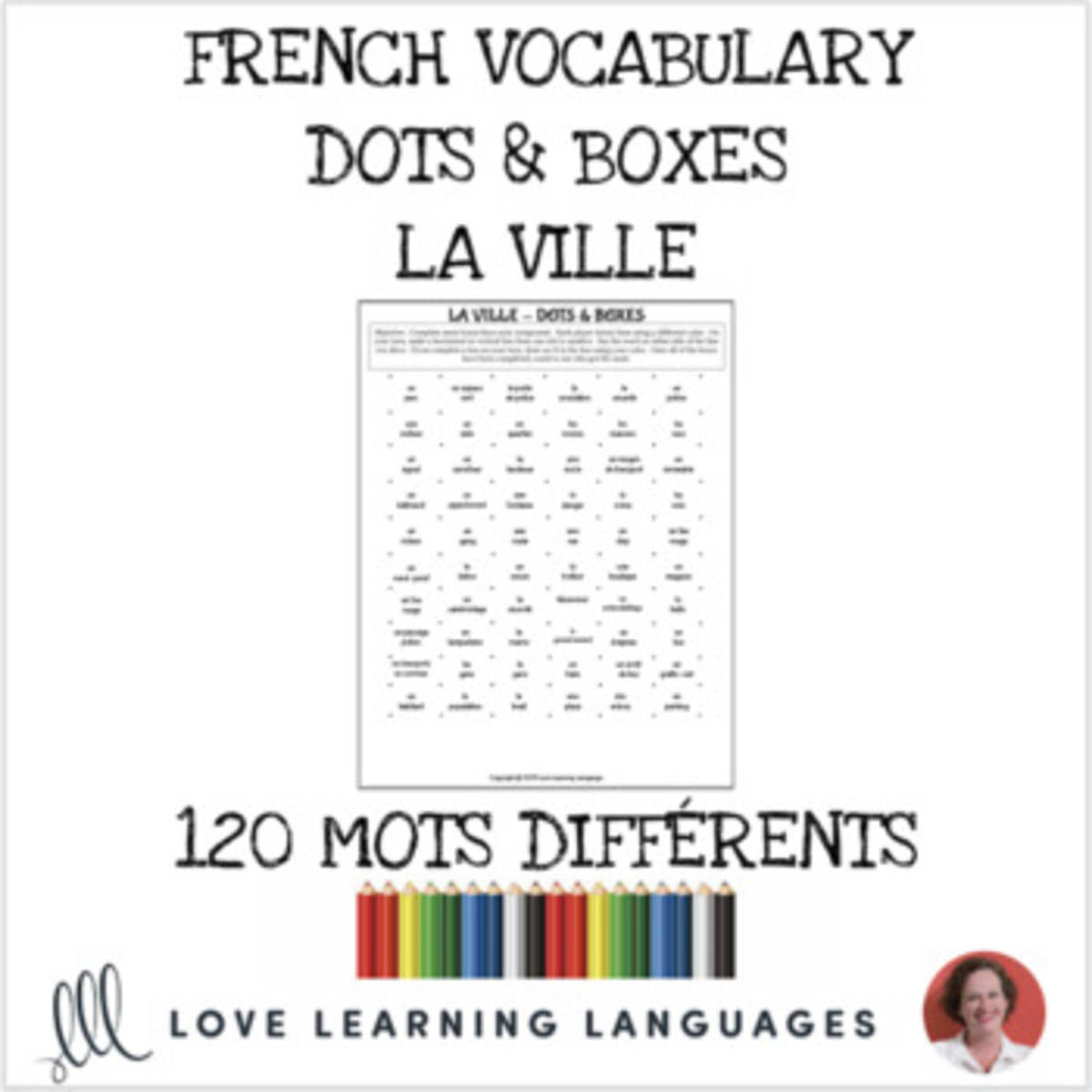 An educational teaching resource from Love Learning Languages entitled French Dots and Boxes Game - LA VILLE - No prep printable downloadable at Teach Simple.