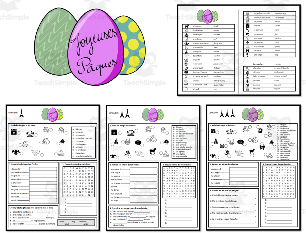 An educational teaching resource from Laprofdefrancais' Shop entitled French: Easter- Vocabulary and Activities downloadable at Teach Simple.