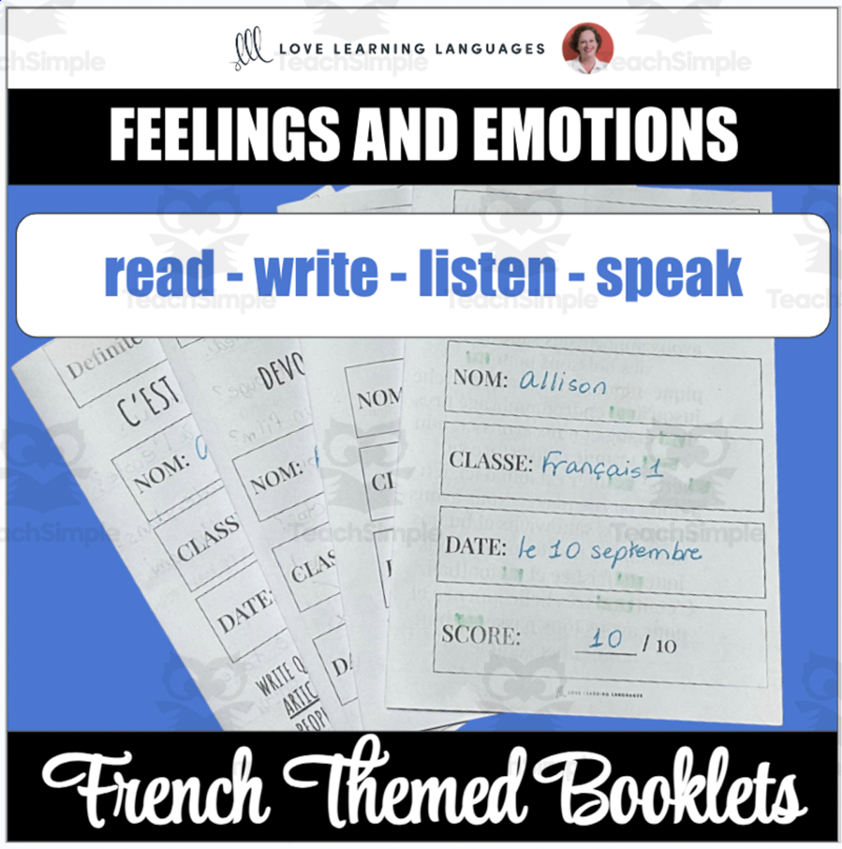 An educational teaching resource from Love Learning Languages entitled French Emotions and Feelings Adjectives - Reading, Writing, Speaking downloadable at Teach Simple.