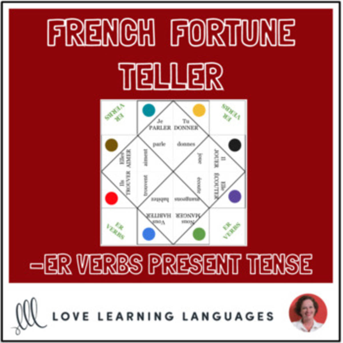 An educational teaching resource from Love Learning Languages entitled French ER VERBS - PRESENT TENSE fortune tellers for conjugation practice downloadable at Teach Simple.